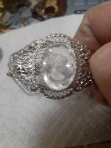 WHITING & DAVIS Bracelet FILIGREE INTAGLIO Cameo Clear Glass Signed Hinged x 2 - Picture 1 of 4