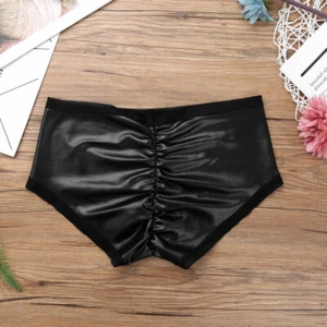 Women Lingerie Wet Look Leather Back Ruffled Bikini Briefs PANTIES Plus Size  - Picture 1 of 7