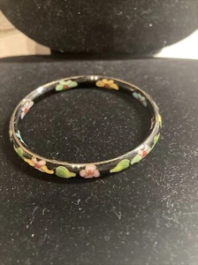 black cloisonné floral bangle bracelet 7.5” b97 - Picture 1 of 8