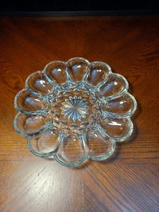 VINTAGE CUT GLASS 10" DEVILED EGG PLATE - HOLDS 12 EGGS - Picture 1 of 7