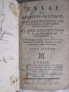 VIGNON : ESSAI DE MEDECINE PRATIQUE, 1745. Tome 2 seul (sur 2) - Imagen 1 de 9