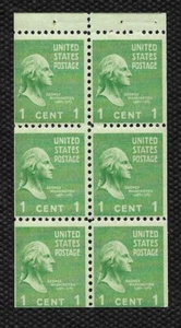 SCOTT 804b 1 CENT GEORGE WASHINGTON BOOKLET PANE OF 6 MNH FREE SHIPPING - Picture 1 of 1
