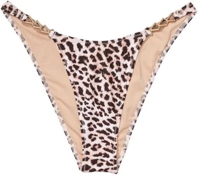 Victoria's Secret Correa de Cadena de Natación Parte Inferior Brasileña PEQUEÑA Beige Negro Leopardo Foto 1 de 4