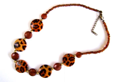 Collar Jaguar Leopardo Playa Estilo Boho Lucita y Cuentas Semilla Vidrio Ajustado 18" +3" Foto 1 de 3
