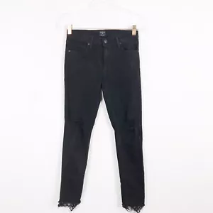 Just Black Womens Size 26 Black Lace Bottom Ripped Skinny Jeans Cotton Stretch - Picture 1 of 11