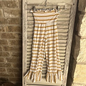 Sweet Honey Mustard YellowWhite Stripes Ruffles Pants Size 5 USA Made - Picture 1 of 5