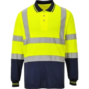 Portwest S279 Mens Two-Tone Long-Sleeve Polo Shirt, Yellow/Navy - Picture 1 of 11