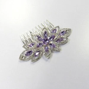 Silver Lavender Light Purple Rhinestone Crystal Hair Comb Wedding Evening Formal - Picture 1 of 6