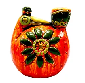 Vintage Fitz & Floyd Bird Orange & Green Ceramic Candleholder/Flower Vase - Picture 1 of 10