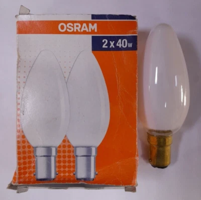 2x 40W Osram Frosted Dimmable Incandescent Candle Light Bulbs SBC B15 Lamp - Image 1 of 2