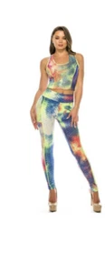 Women Tie Dye Leggings Scrunch Booty Textured TikTok Set With Crop Top!! New - Picture 1 of 2