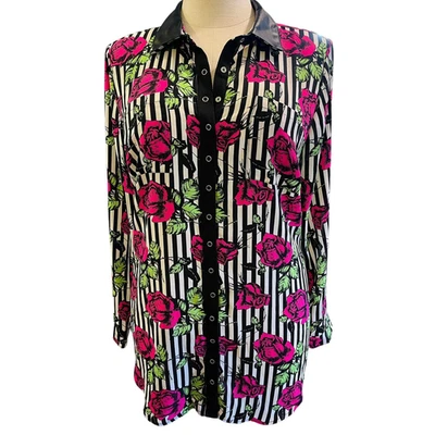 Torrid 3 (3X) Betsey Johnson Georgette Floral Striped Madison Tunic Blouse Top - Image 1 of 3