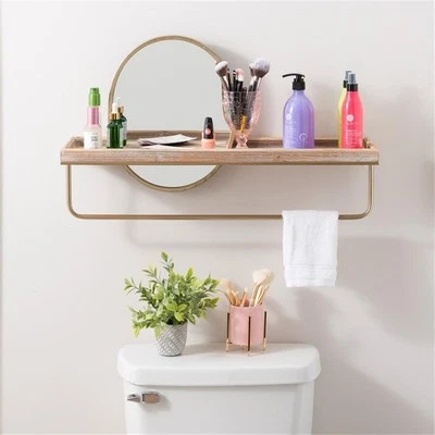 Prateleira de parede Linon lila espelho central madeira e metal dourada - Imagem 1 de 4