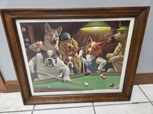 Arthur Sarnoff - The Hustler, Hunde spielen Pool 60er Jahre Massivholz gerahmt/Glas - Bild 1 von 6