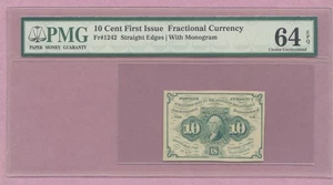 Fractional Currency, 10C, Ten Cents, First Issue, FR-1242 Monogram, PMG 64 EPQ - Picture 1 of 2