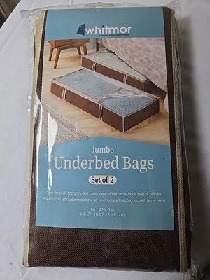 Whitmor brown Underbed Storage Bag 18" X 42" X 6" See-Thru Zippered Bag 2pk new - Image 1 of 4