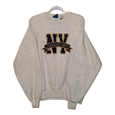 90s Plaid Cooperstown NY Location Crewneck Sweatshirt - Image 1 of 4