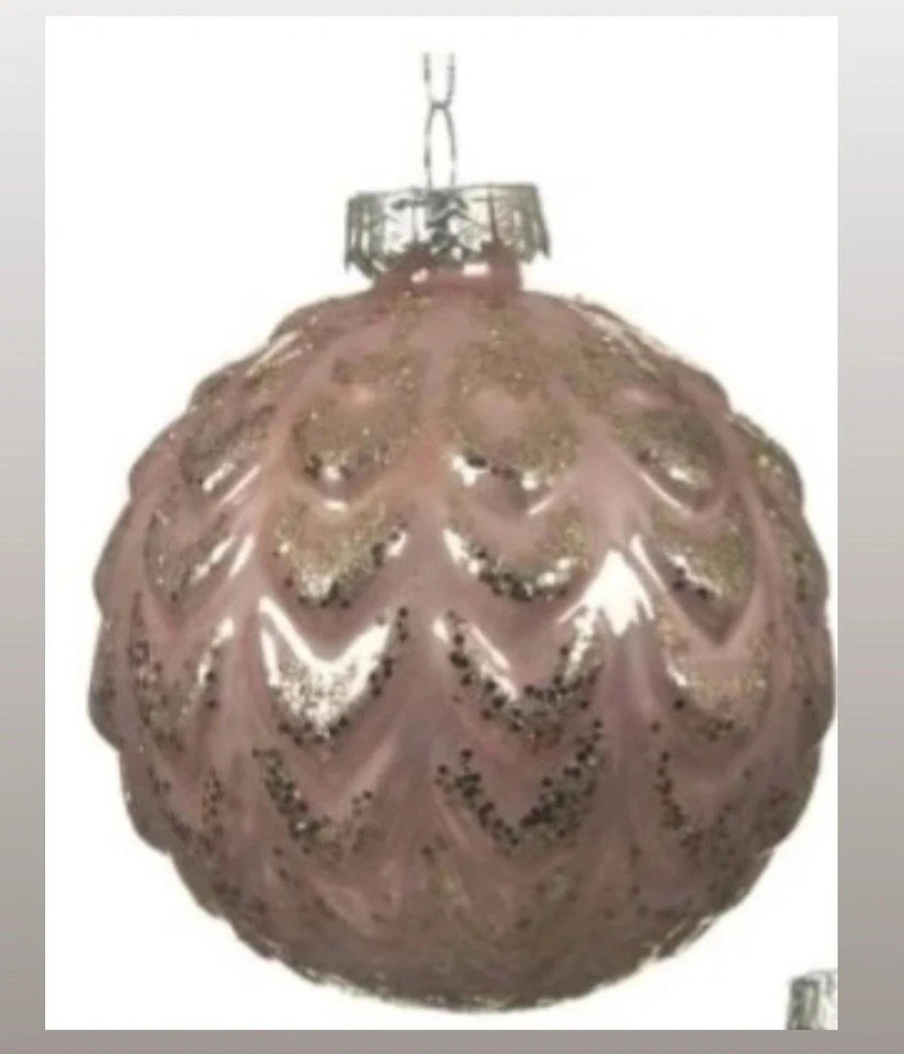 PALLINA DI NATALE SFERA DI VETRO 8CM ROSA CON DETTAGLI ARGENTO - Immagine 1 di 1