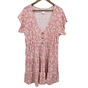 Pink Floral Button Front Tiered Babydoll Dress Womens Size 3XL Lightweight Boho - Picture 1 of 12