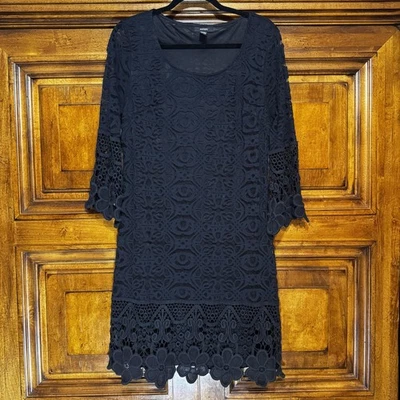 Alfani Dress Womens Large Crochet Bell Sleeve Shift Floral Lace Party Lined - Image 1 of 4