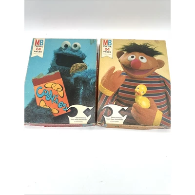 2 Vintage 1971 MB Sesame Street 24 Piece Puzzles Ernie, Cookie Monster Complete - Image 1 of 4