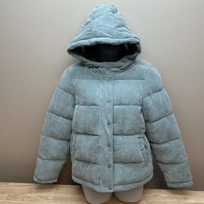 Ci Sono Puffer Jacket Womens Medium Corduroy Blue Hooded CDJK27 - Image 1 of 4