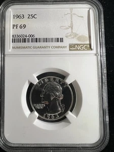 1963-P Washington Silver Quarter 25C NGC PROOF PR PF 69 Silver - Picture 1 of 4