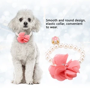 Dog Pet Pearl Flower Collar Elastic Necklace For Puppy Collar Jewelry - Picture 1 of 11