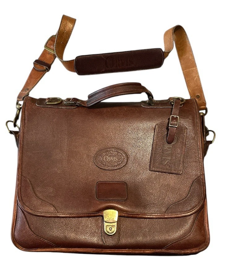 DE COLECCIÓN ORVIS Marrón Pesado 100% Cuero Maletín Mensajero Laptop Bolsa de Documentos EE. UU. Foto 1 de 4