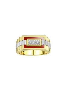 Rylos 925 Yellow Gold Plated Silver Red Quartz Fancy Designer Ring Size 8-13 - Picture 1 of 5