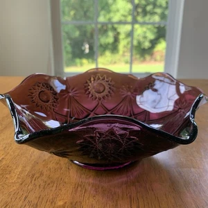 Vintage L.E. Smith Amethyst Bowl Ruffle Edge Starburst Original Tag - Picture 1 of 9