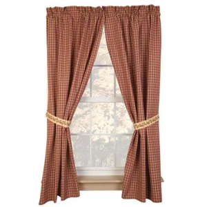 63" Classic Berry Vine Check Window Curtain Panels Pair, 72" x 63", Burg Cream - Picture 1 of 1