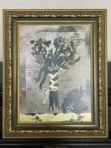 JENNIFER HOLLACK~SONET GOLD FOIL MIXED MEDIA ART FLORAL BOUQUET PAINTING FRAMED - Picture 1 of 9