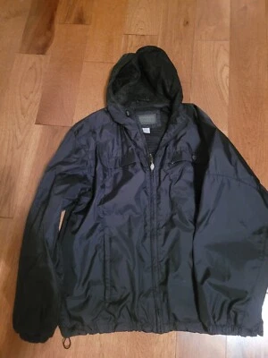 Abrigo Chaqueta Parka Weather Tamer Para Hombres Negro Cremallera Completa Con Capucha Talla Pequeña Foto 1 de 2