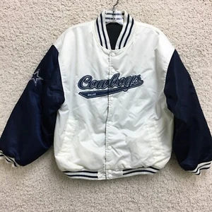 Dallas Cowboys Reebok Jacket Large Youth White Varsity Bomber Reversible Boys L - Picture 1 of 15