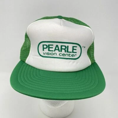 VTG Pearle Vision Center Trucker Snapback Hat Green White Eyes Glasses Mesh - Image 1 of 4