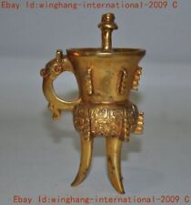 Ancient China dynasty bronze 24k gold Gilt beast goblet wineglass cup statue