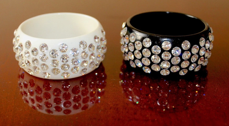 Swarovski Clear Crystal Bangle 2Bracelets Black&White Resin Ash&Diamond Brand JP - Image 1 of 4