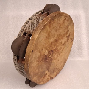 SELTENES ARABISCHES ANTIKES 19. DAMAST TAMBURIN KARIERTES HOLZ AUS DEM NAHEN OSTEN HANDARBEIT - Bild 1 von 16