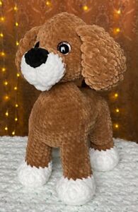 Plush crochet dog in a gift box Soft knitted dog Knitted toy Plush yarn