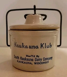 VINTAGE KAUKAUNA KLUB STONEWARE CHEESE CROCK 6oz - 3.25" TALL W/LID - Picture 1 of 17