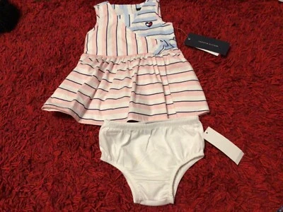 Tommy Hilfiger Special Occasion Dress pink & blue stripe 2 Pc Set 3/6 M MSRP $50 - Image 1 of 4
