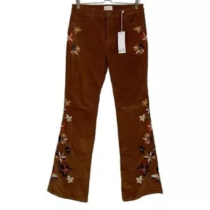 Driftwood Womens Wyatt Corduroy Flare Leg Embroidered Pants Brown Size 30 NWT - Picture 1 of 9