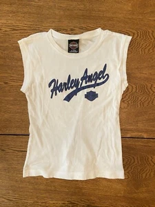 Harley Davidson Shirt Size Large White Sleeveless Angel Tee Tank Cap Double Side - Picture 1 of 6