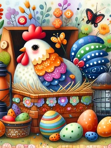 Easter Chicken Diamond Art Kits for Adults-Easter Eggs Diamond Painting Kits for - Picture 1 of 7