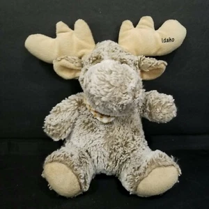 Brown Christmas Moose Plush Stuffed Animal Checkered Bib Idaho Antlers 11" - Picture 1 of 6