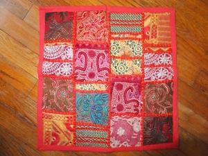 Indian Enbroidery Patchwork Cushion Covers (Set of 2) NWOT Red 16 x 16 - Picture 1 of 4