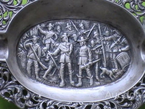 Antique Ashtray Sterling Silver Cigarette Netherlands Engraved Battle Rare 92gr Cover