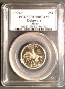 1999 S 25C Silver Delaware Statehood Quarter PCGS PR70DCAM - Milk Spot Toning - Picture 1 of 8
