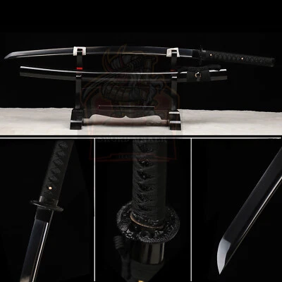 SWORDMAKER Japanese Samurai Katana Sword Full Tang 9260 Spring Steel Sharp All Black